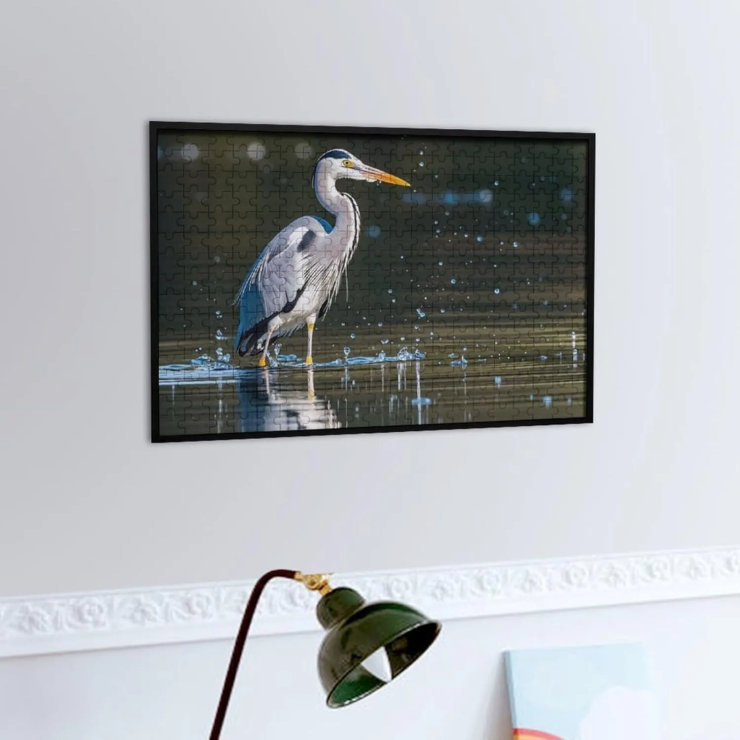 Lovers, Family, Friend Creative liquefy advice giant ceramic mediate transform Gift Toys Gray Heron Print in Water Wooden Puzzles for Adults 300 PCS Unique Shape Puzzles Wall Art Home Decor for Puzzle 