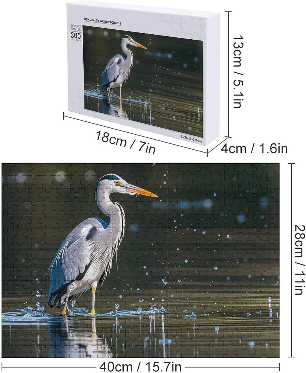 Lovers, Family, Friend Creative liquefy advice giant ceramic mediate transform Gift Toys Gray Heron Print in Water Wooden Puzzles for Adults 300 PCS Unique Shape Puzzles Wall Art Home Decor for Puzzle 