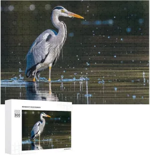 Lovers, Family, Friend Creative liquefy advice giant ceramic mediate transform Gift Toys Gray Heron Print in Water Wooden Puzzles for Adults 300 PCS Unique Shape Puzzles Wall Art Home Decor for Puzzle 