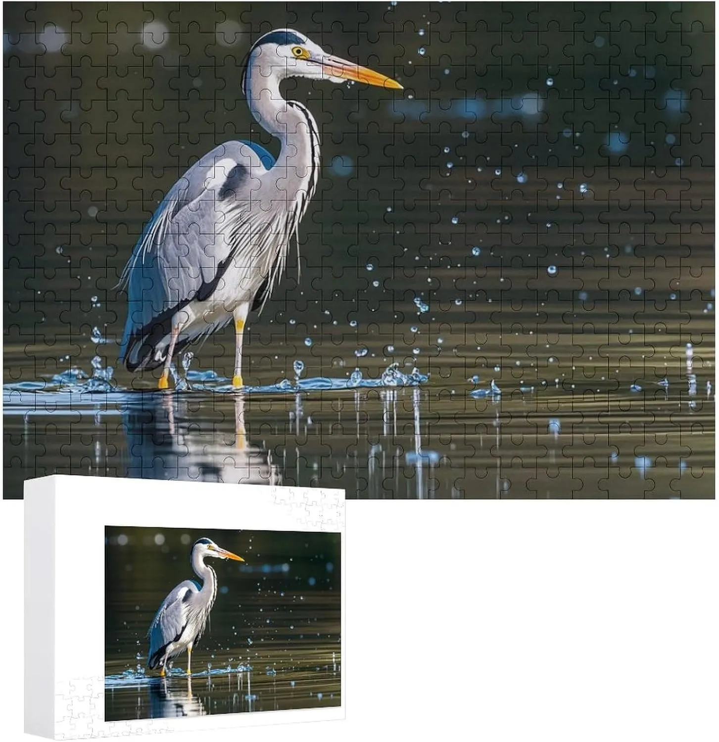 Lovers, Family, Friend Creative liquefy advice giant ceramic mediate transform Gift Toys Gray Heron Print in Water Wooden Puzzles for Adults 300 PCS Unique Shape Puzzles Wall Art Home Decor for Puzzle 