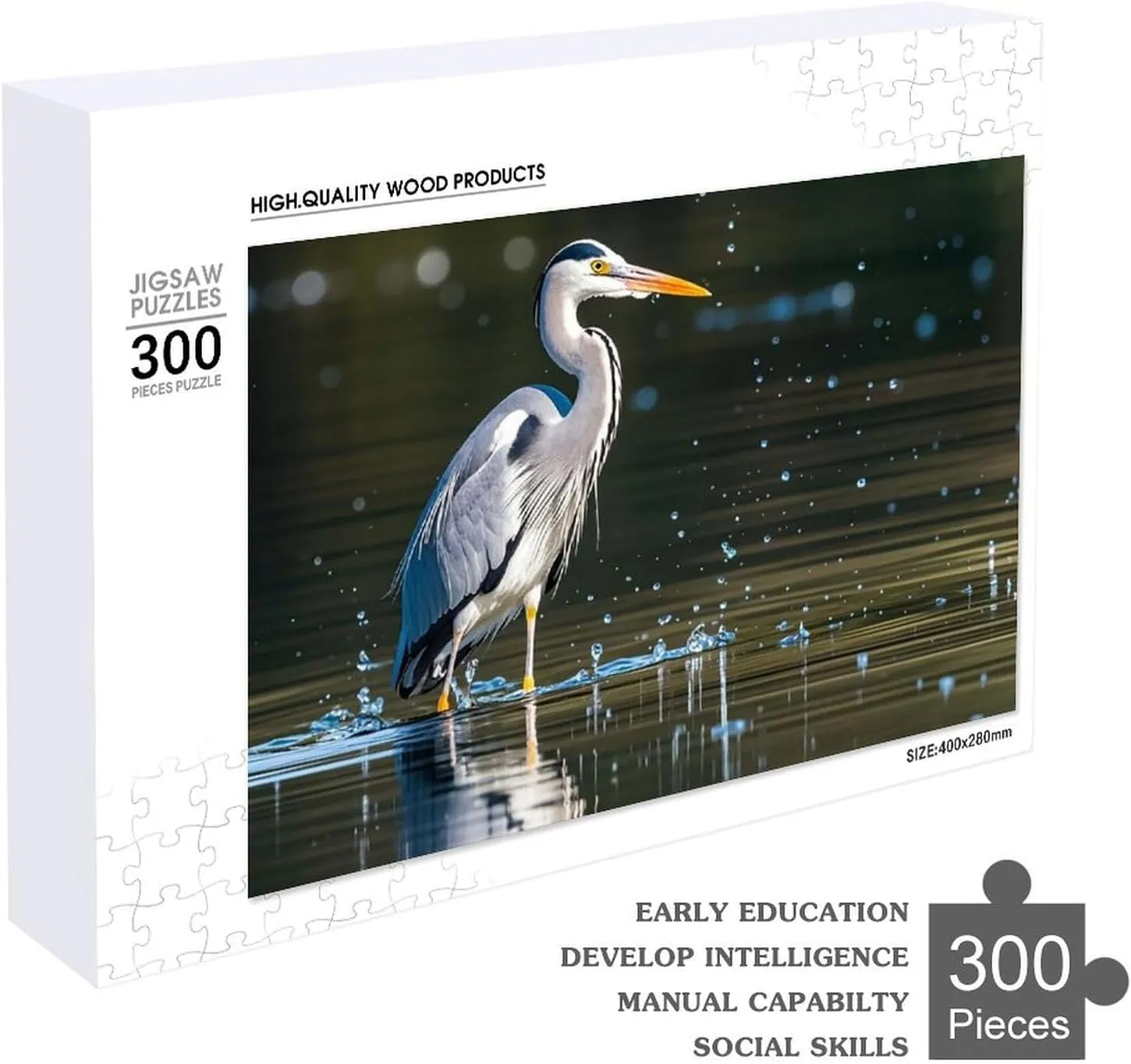 Lovers, Family, Friend Creative liquefy advice giant ceramic mediate transform Gift Toys Gray Heron Print in Water Wooden Puzzles for Adults 300 PCS Unique Shape Puzzles Wall Art Home Decor for Puzzle 