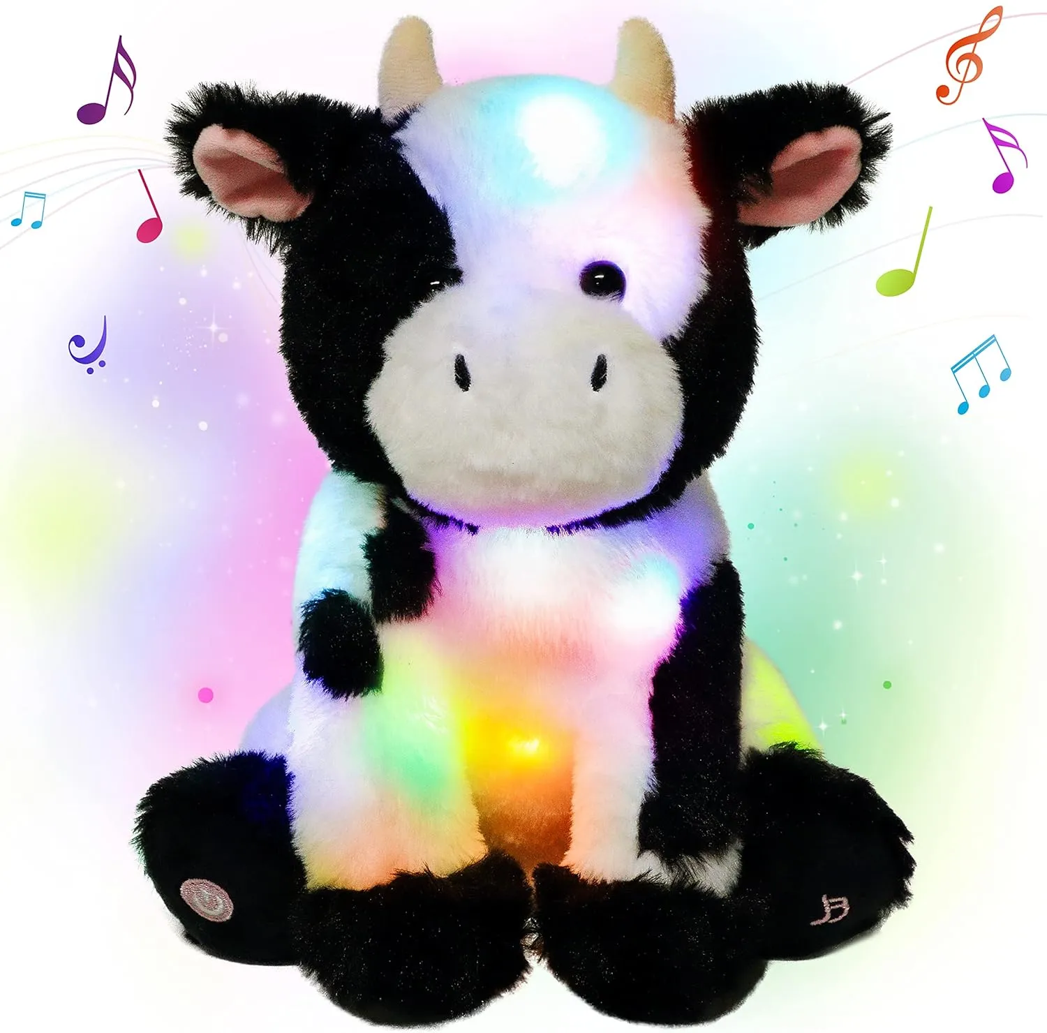Lullaby Plushies Birthday Christmas Toy Gifts for Kids Toddler Girls, 13 Cuteoy Cow LED Musical Stuffed Animal Light-up elevator morphology Singing Plush Adjustable Volume 