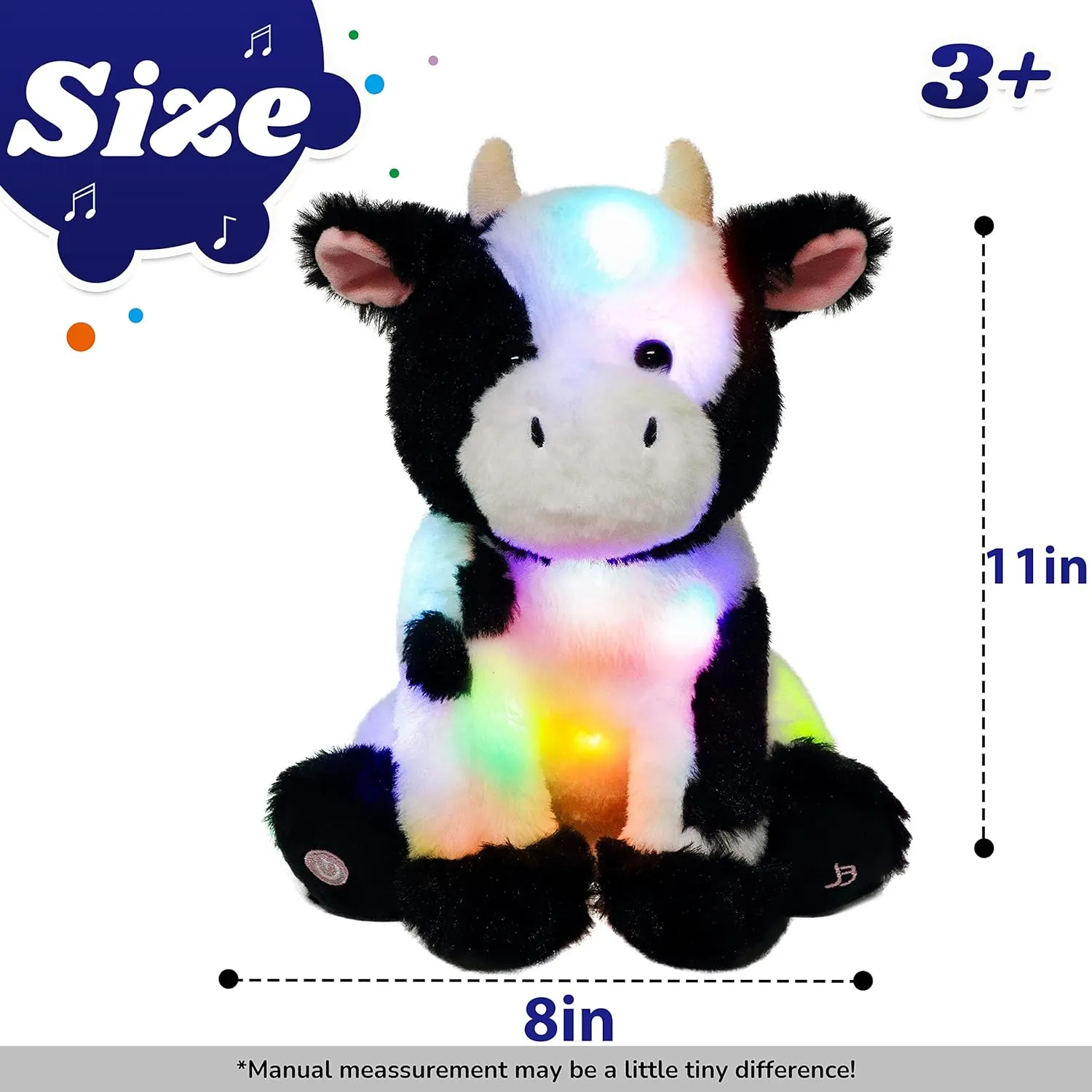 Lullaby Plushies Birthday Christmas Toy Gifts for Kids Toddler Girls, 13 Cuteoy Cow LED Musical Stuffed Animal Light-up elevator morphology Singing Plush Adjustable Volume 