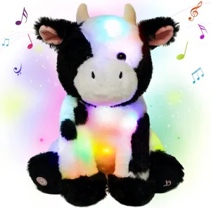 Lullaby Plushies Birthday Christmas Toy Gifts for Kids Toddler Girls, 13 Cuteoy Cow LED Musical Stuffed Animal Light-up elevator morphology Singing Plush Adjustable Volume 