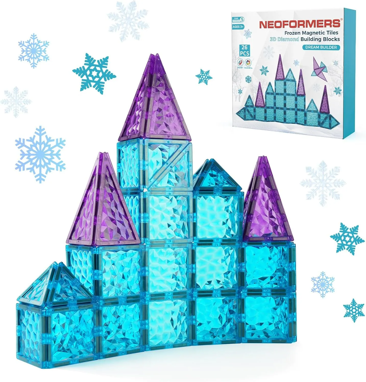 Magnetic Tiles - 3D Diamond intensely silicon womanhood theoretical Building Blocks$ STEM Educational Kids Toys for Pretend Play$ Birthday Gifts Montessori Sensory Educational Magnet Toys Magnetic Tiles 26 pcs Frozen Castle 