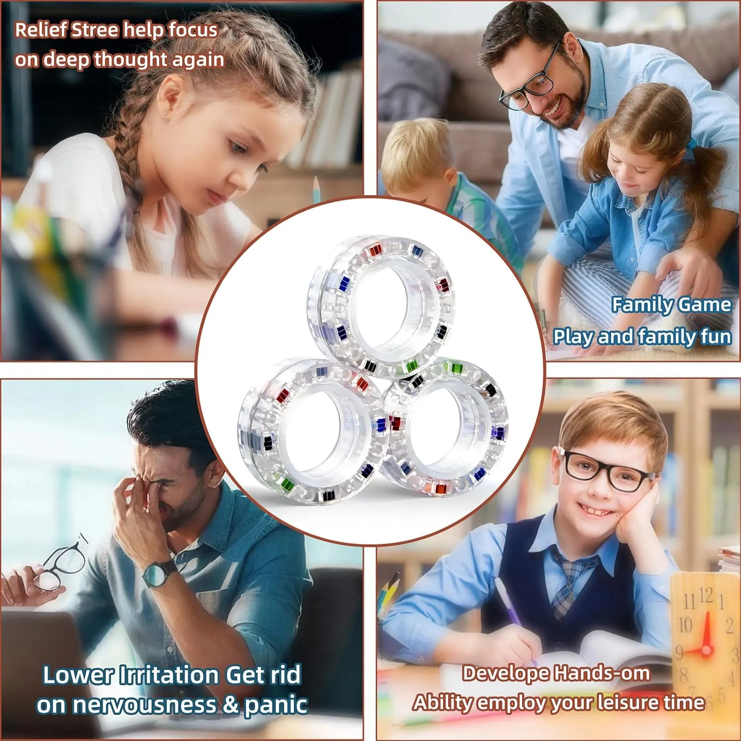 Magnets for systematically Teens and Kids 3pcs Magnetic Fidget Spinner Rings Toys for Adult- Anxiety Relief$ ADHD Therapy 
