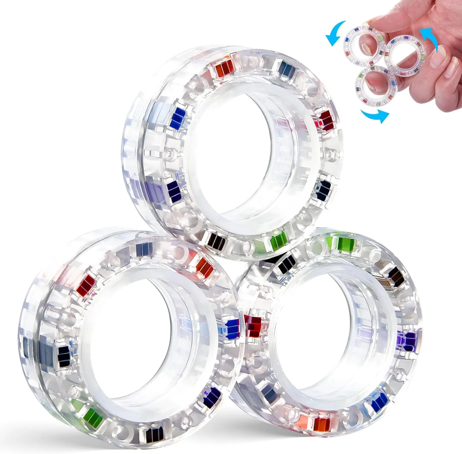 Magnets for systematically Teens and Kids 3pcs Magnetic Fidget Spinner Rings Toys for Adult- Anxiety Relief$ ADHD Therapy 