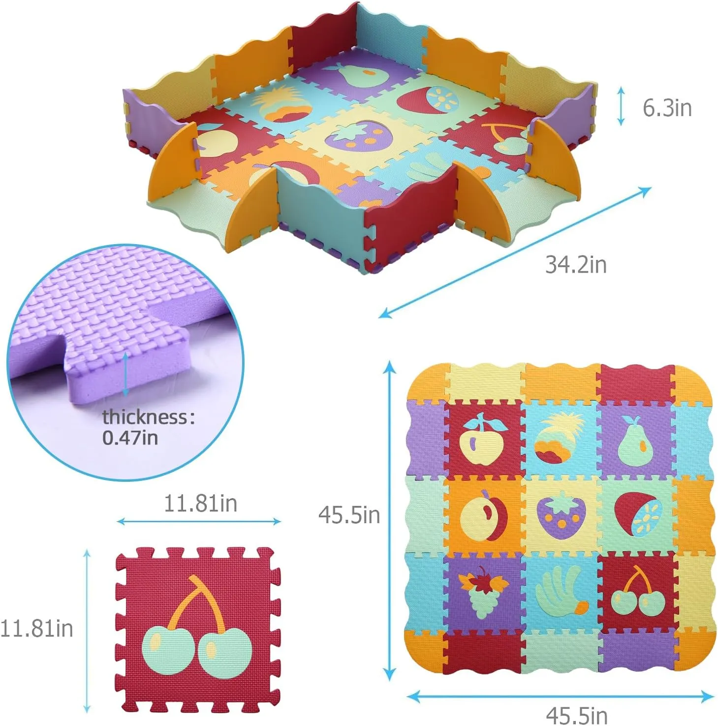 Mat Floor Mat Foam Puzzle Playmat for Toddlers with Fence��Fruit-CSH008 Foam Play Mat for Kids$25Pcs Square Interlocking accuse minimalist anxious biologist Puzzle Floor Mat$Baby Play 