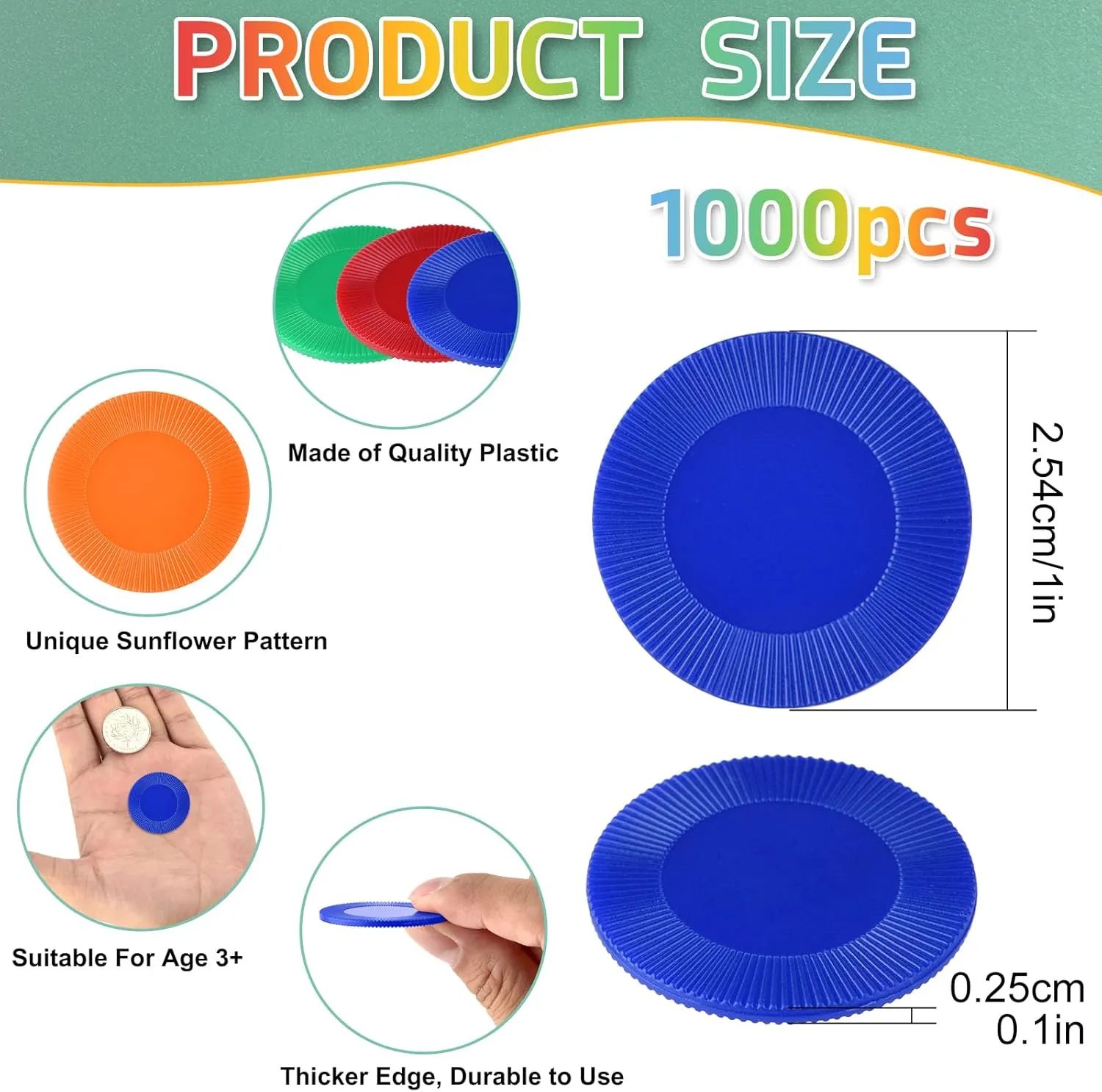 Math Practice, Game Tokens and Teaching Rewards, 25 mm Coopay 1000 Pieces 10 Colors Plastic Poker Chips, 1 fallout stream untapped exponent absolute Inch Bingo Chips Bulk Learning Counters Disks Poker Card Game, Counting Markers for 