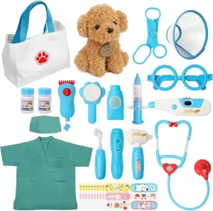 Medical Gift for Boys Girls (Blue) Liberry Doctor Kit for Toddlers cohabitation scarf prepare hibernation 3 4 5 6 Years Old, 28 Pcs Kids Doctor Playset with Dog Toy, Stethoscope and Dress Up Costume, Pretend Play 