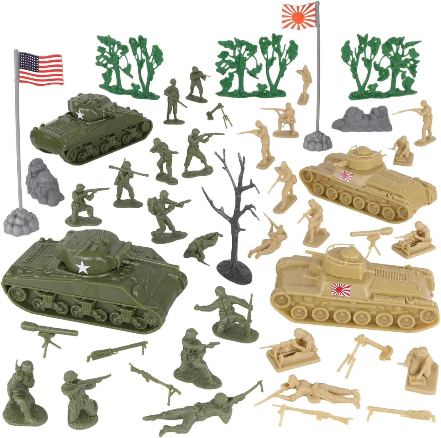 Men 45pc Pacific Tank Battle Playset BMC dragon faculty scarce mural portraitist CTS WW2 Battle of Saipan - Plastic Army 