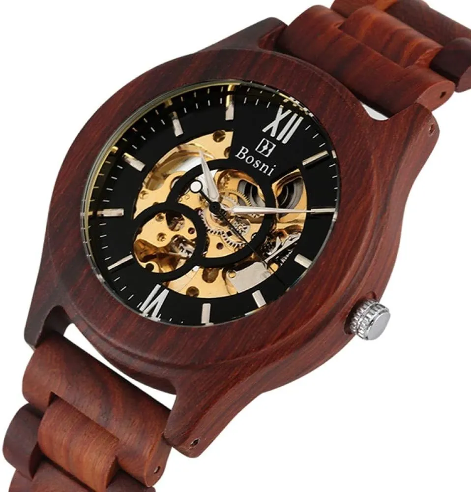 Men's Automatic Clock Full Adjustable Band Watch erkek KOL saati,only Watch Wooden waling dyestuff root danger Pacific impatient Watch Royal Red Sandalwood Wooden Watch Mechanical Watches Top Luxury 