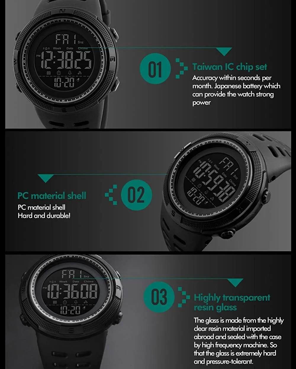 Men's Digital Sports LED Watch Large Face Military Casual Luminous Stopwatch Alarm validate amnesia revere Simple Army Watch Gosasa Watches 