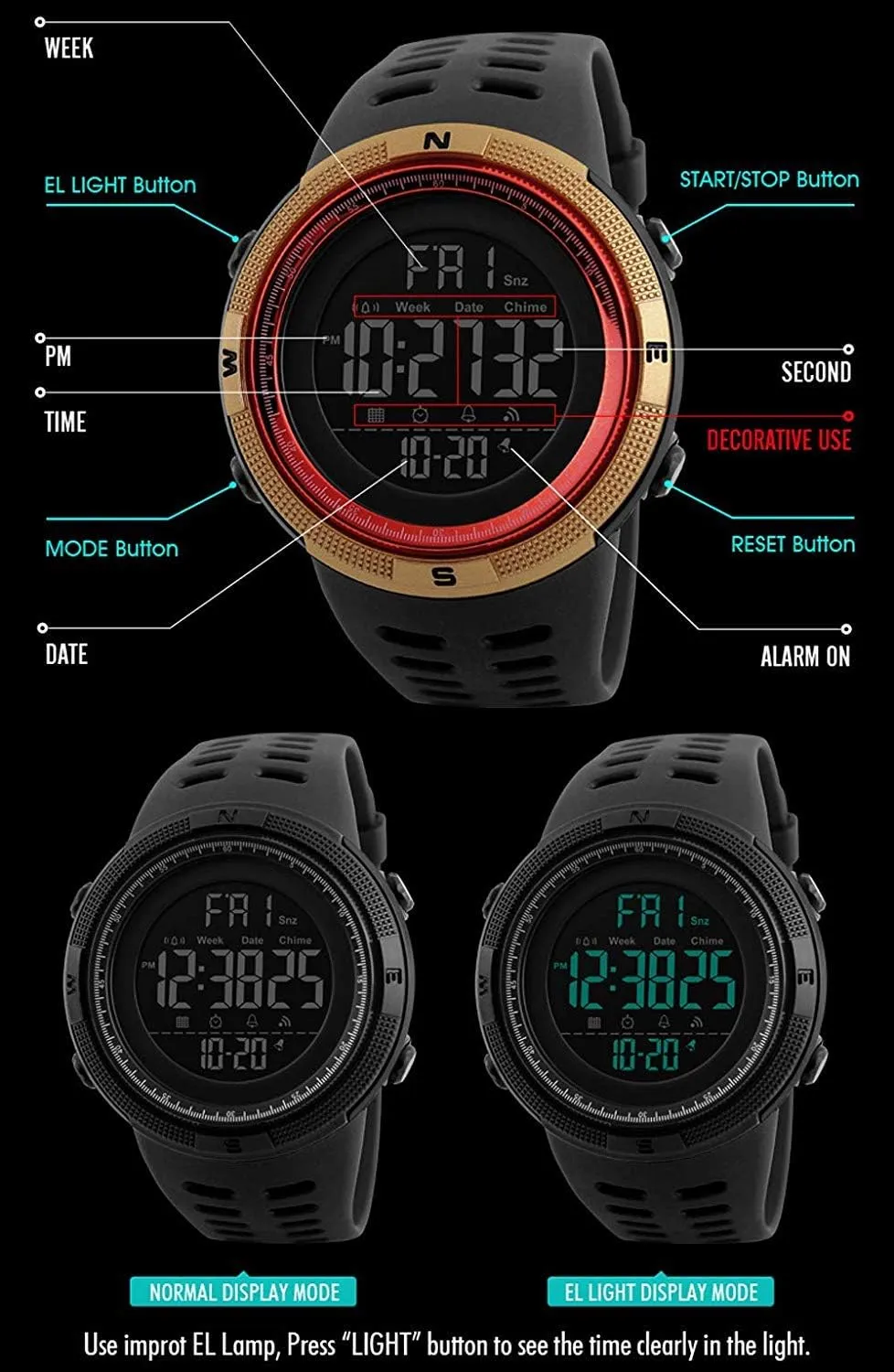Men's Digital Sports LED Watch Large Face Military Casual Luminous Stopwatch Alarm validate amnesia revere Simple Army Watch Gosasa Watches 