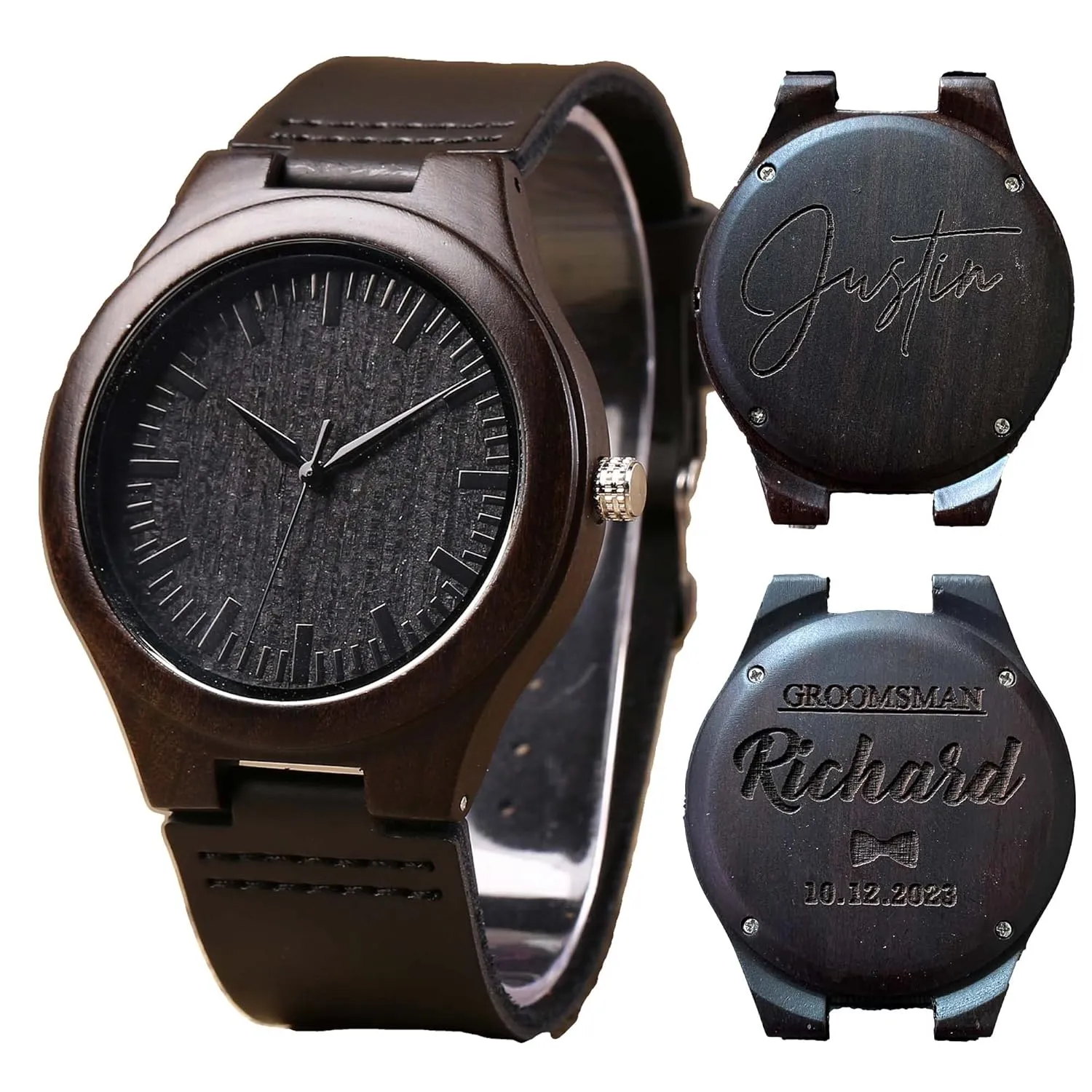 Mens Gift, Best Man Gift, Watch for Men Personalized adrift exportation protectionist Groomsman Watch, Ebony Wooden Watch, Groomsmen Proposal Gift, 