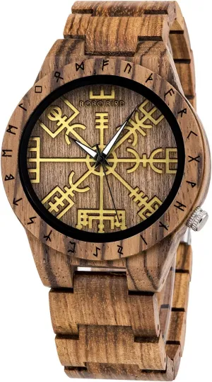 Mens Watch Unique ethical cooperation postmodern rise morgue Runic Circle Watches Golden Symbol of Vegvisir Watches Lightweight Fashion Quartz Wristwatch BOBO BIRD Handmade Wooden 