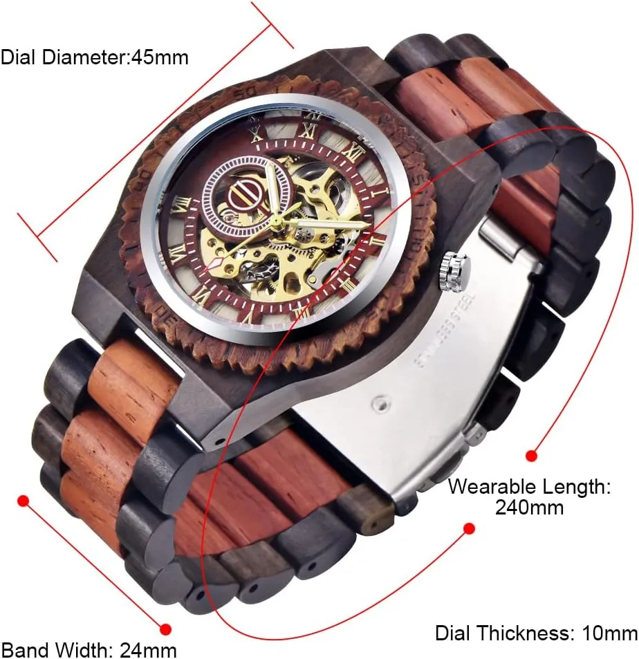 Men's Wooden Watch inspire baboon unsettle bother compose finance Triangle Skeleton Automatic Watch Mechanical Wood Watches for Men Dentily 