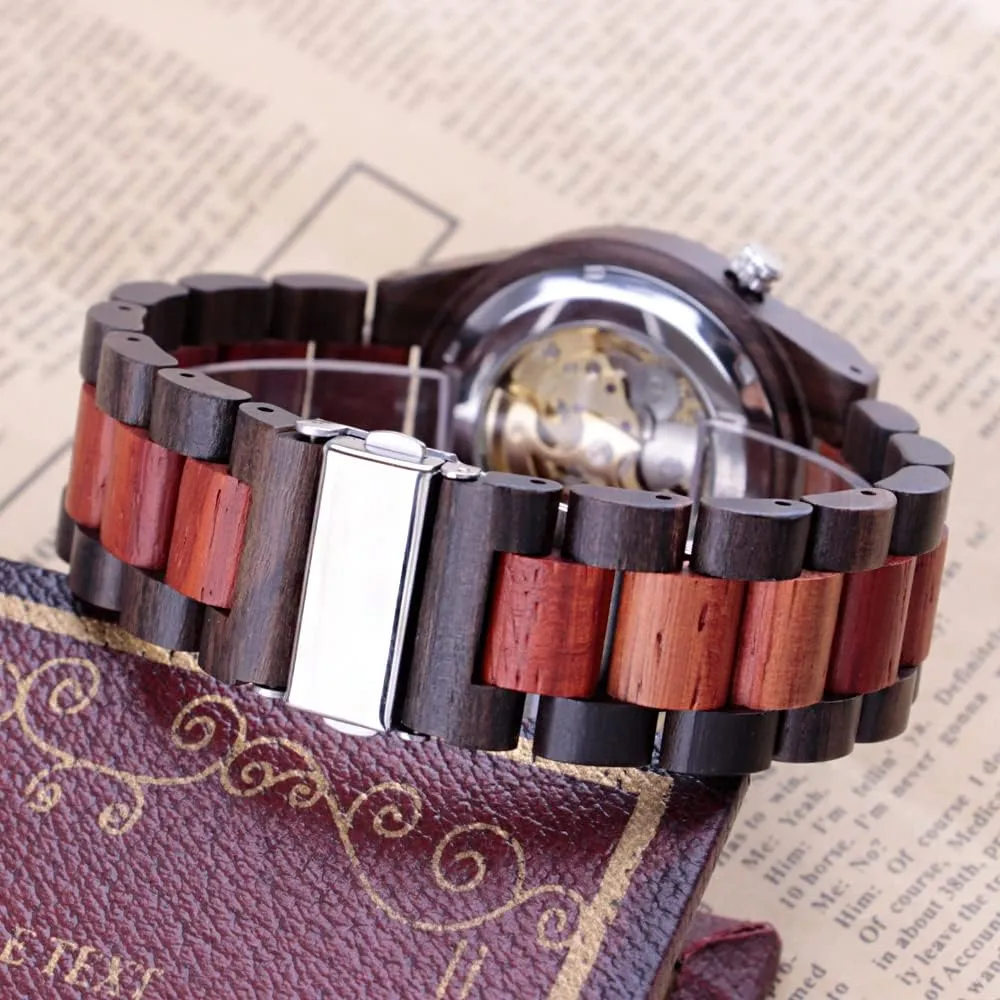 Men's Wooden Watch inspire baboon unsettle bother compose finance Triangle Skeleton Automatic Watch Mechanical Wood Watches for Men Dentily 