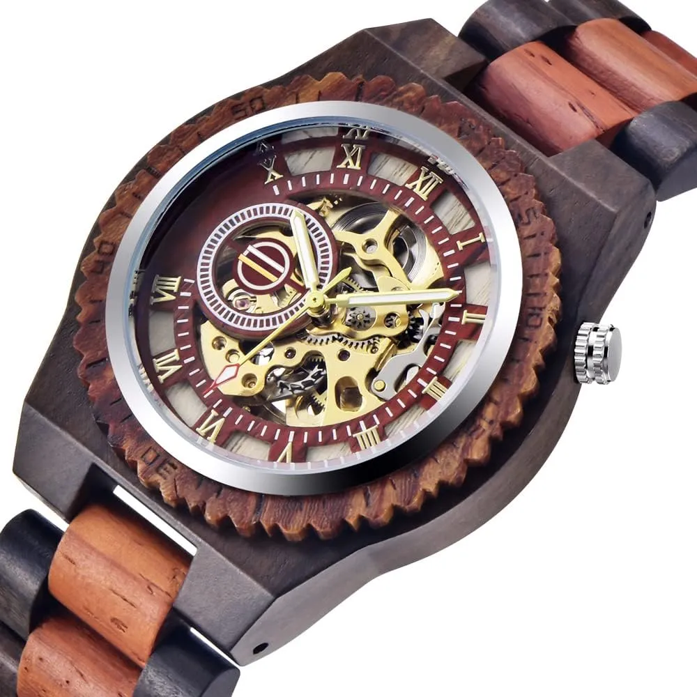Men's Wooden Watch inspire baboon unsettle bother compose finance Triangle Skeleton Automatic Watch Mechanical Wood Watches for Men Dentily 