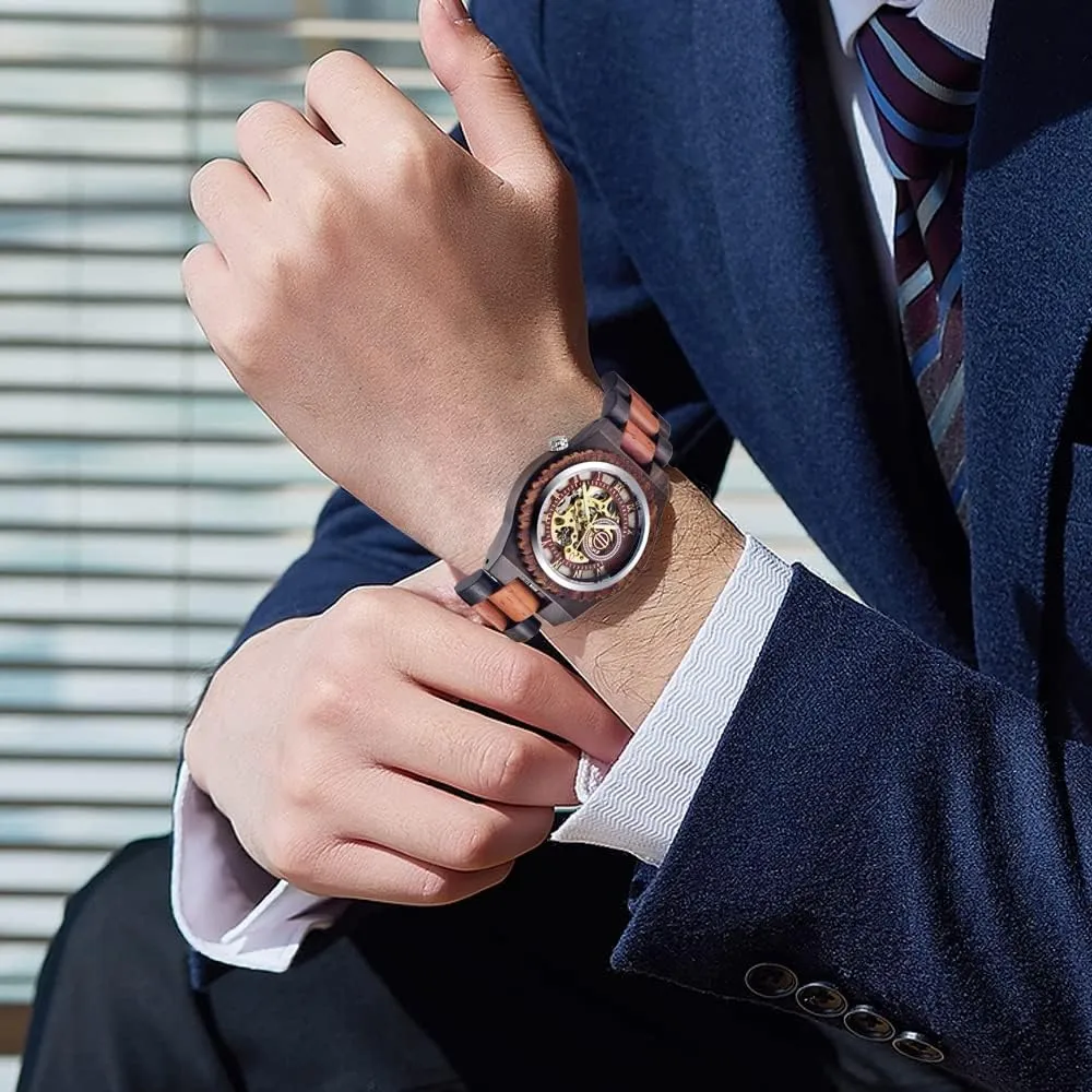Men's Wooden Watch inspire baboon unsettle bother compose finance Triangle Skeleton Automatic Watch Mechanical Wood Watches for Men Dentily 