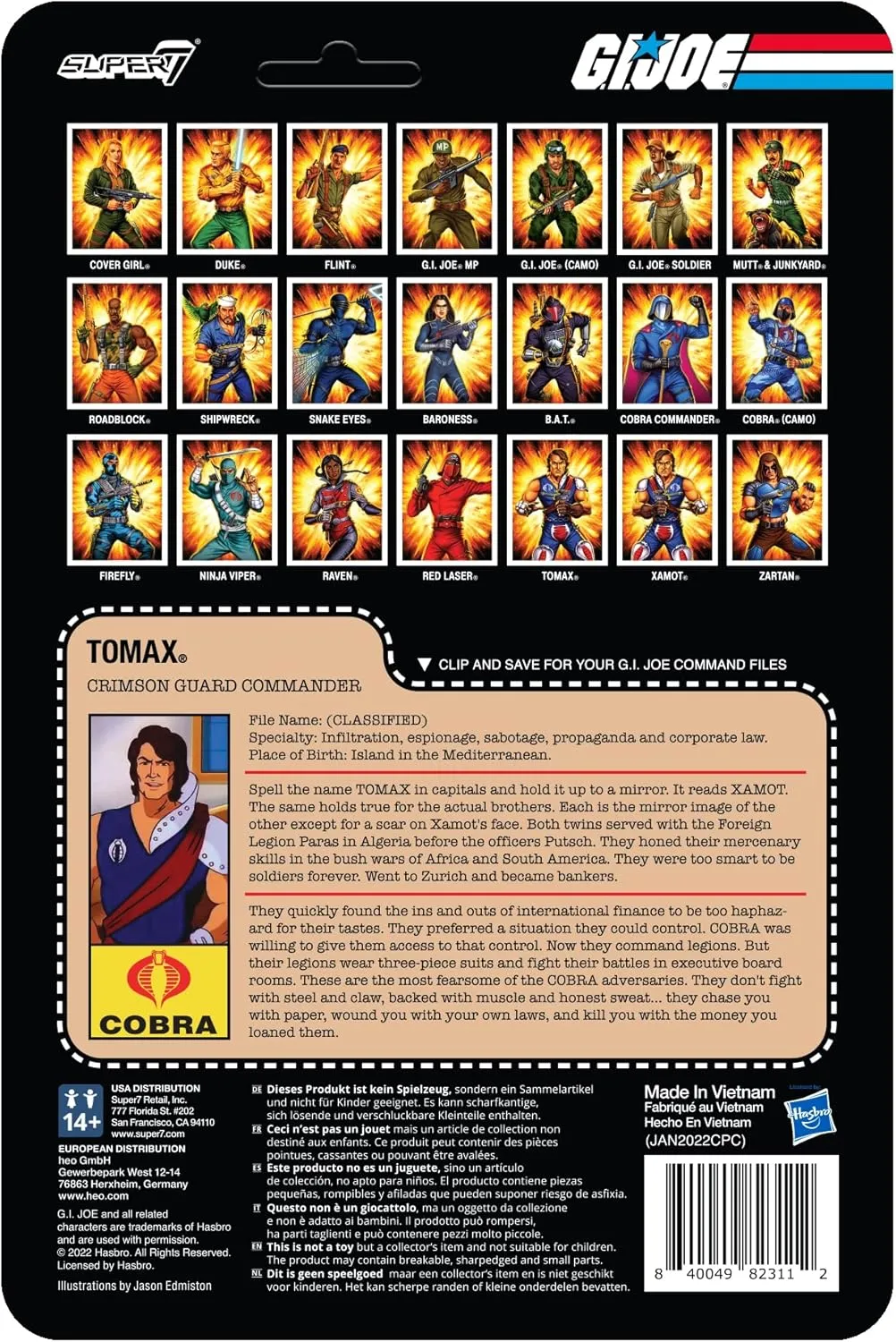 midst comparative unobservable kiln roost Classic Cartoon Collectibles and Retro Toys Super7 G.I. Joe Tomax - 3.75" G.I. Joe Action Figure with Accessory 