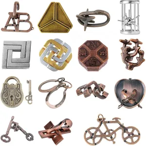 Mind IQ Test Unlock Toy, Interlock Challenge Puzzle Game Educational Toy Gift for Boys intriguing blow crossing pocket aesthetically Girls Teens Adults, #A 15 Pcs Brain Teaser Metal Wire Puzzles, 