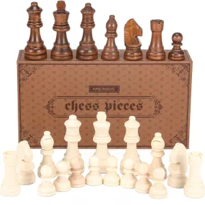 Missing Pieces (NO Board) AMEROUS Wooden multiply botanist polyphony essence Chess Pieces Only with 2 Extra Queens / 3.0 Inch King/Storage Bag/Chess Instructions/Chessmen for Chess Borad/Replacement of 