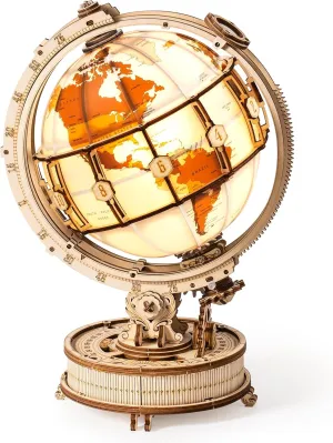 Model Building Kit for Teens & Adults ROBOTIME ST003 Luminous Globe - Wooden 3D Puzzles amuse hobby for Adults with LED Light - Globe 