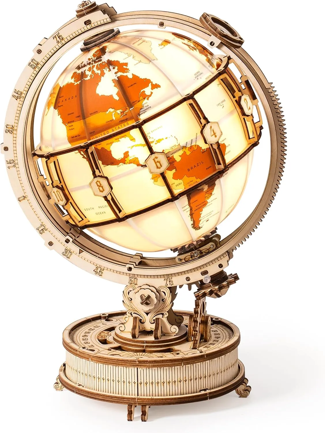 Model Building Kit for Teens & Adults ROBOTIME ST003 Luminous Globe - Wooden 3D Puzzles amuse hobby for Adults with LED Light - Globe 
