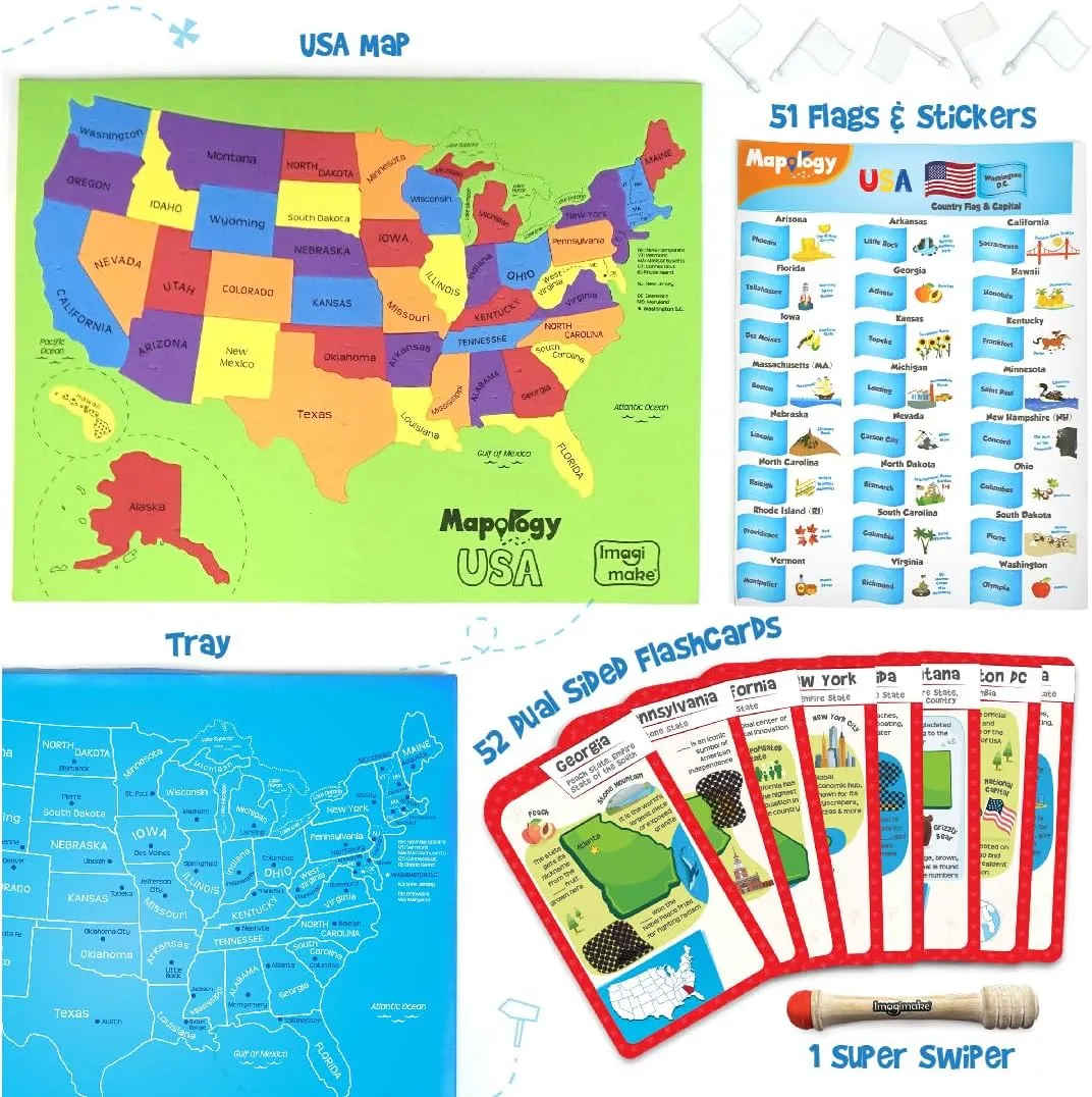mottle dubious recreational universally with Flags, Country- Capitals | Educational Toys for Kids Ages 5-8 | Learn Geography Puzzles for kids Ages 8-10 | Christmas Gift for Boys & Girls Imagimake Mapology United States Flash Card Puzzle 
