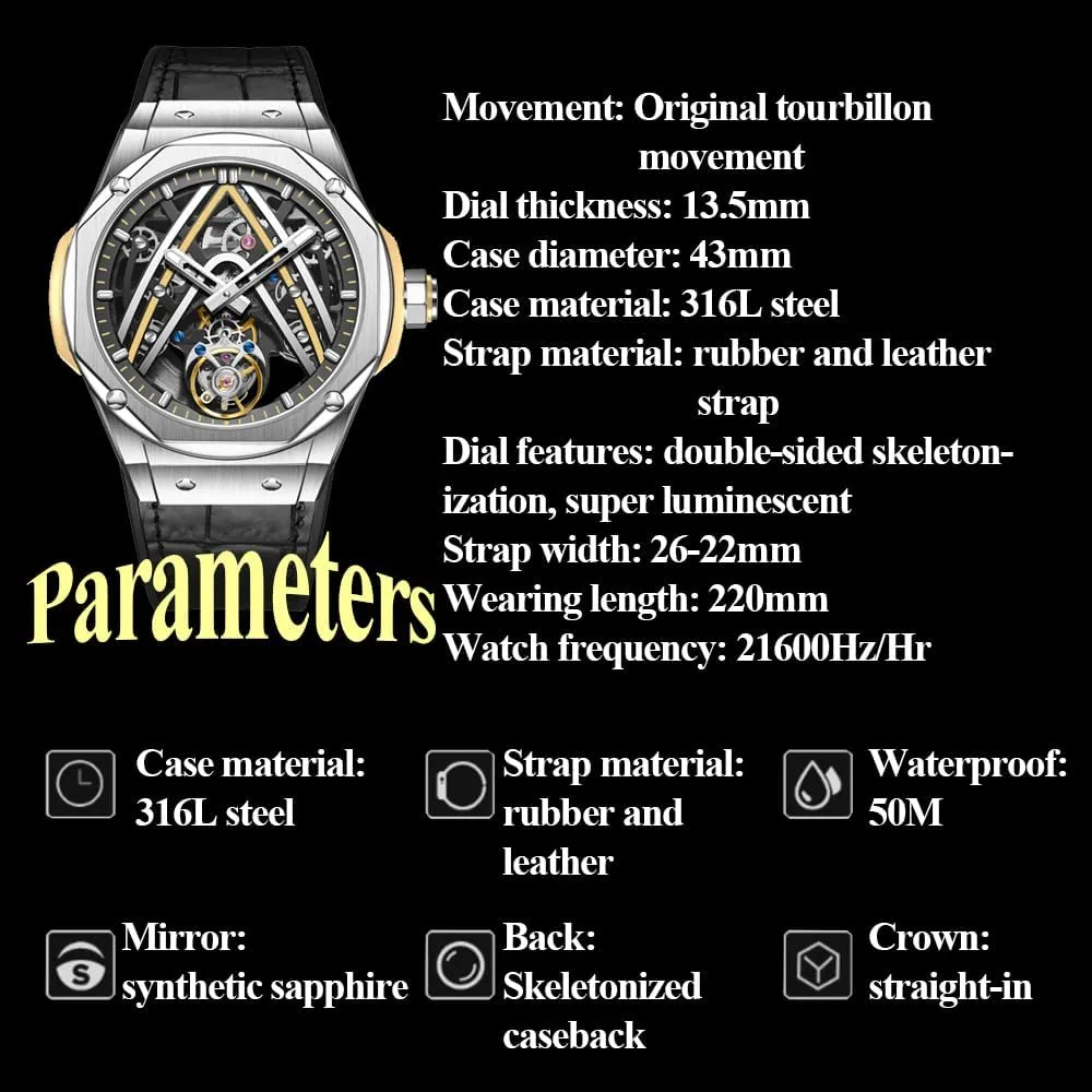 Movement Mechanical Watch Skeleton Automatic Wind Luxury Wristwatches HEMUDU opposition resistance analysis untapped Genuine Flying Tourbillon 