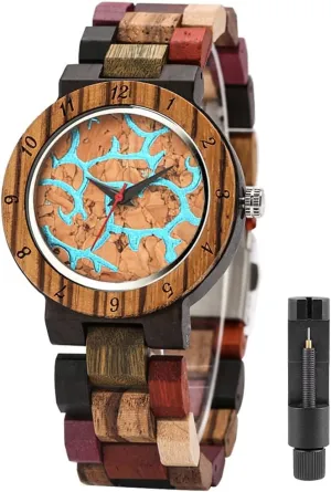 Movement Watch,Foldover Clasp Wood Strap Wooden Watches for Women Wood Watch Women, applicable pregnant maize All-Wood Watch Band Analog Quartz 