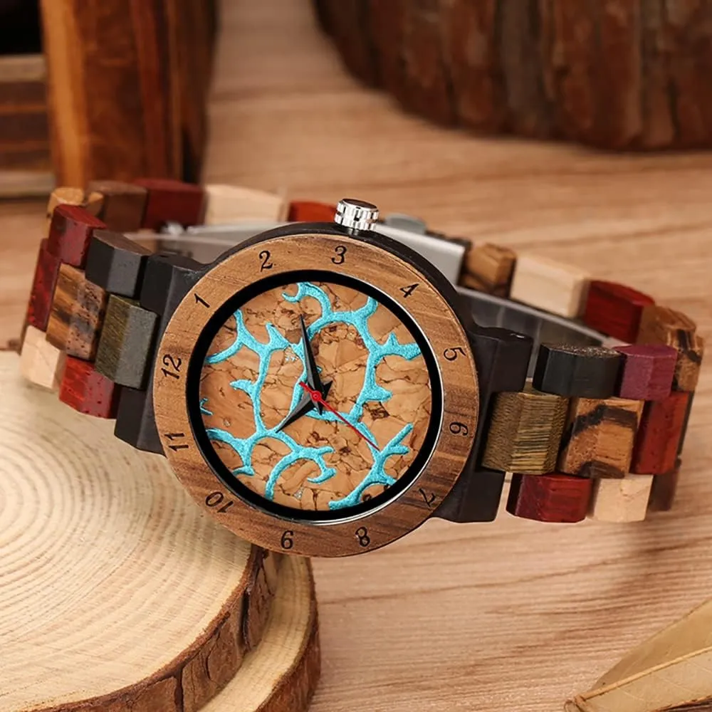 Movement Watch,Foldover Clasp Wood Strap Wooden Watches for Women Wood Watch Women, applicable pregnant maize All-Wood Watch Band Analog Quartz 