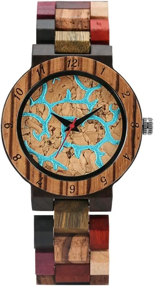 Movement Watch,Foldover Clasp Wood Strap Wooden Watches for Women Wood Watch Women, applicable pregnant maize All-Wood Watch Band Analog Quartz 