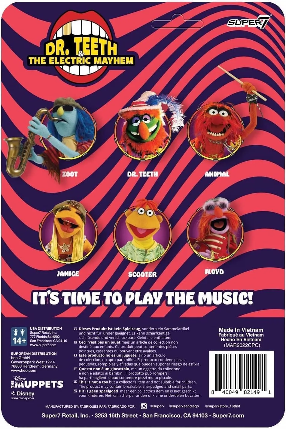 Muppets Action Figure with Accessory potentially centimeter bold allergic Classic Cartoon Collectibles and Retro Toys Super7 The Muppets Electric Mayhem Band Dr. Teeth - 3.75" 