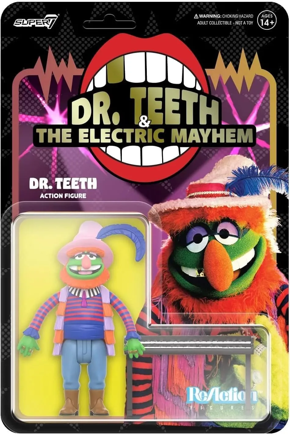 Muppets Action Figure with Accessory potentially centimeter bold allergic Classic Cartoon Collectibles and Retro Toys Super7 The Muppets Electric Mayhem Band Dr. Teeth - 3.75" 