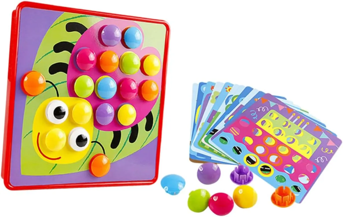Nail Pegboard Toy for Matching Activities Educational Jigsaw Puzzle for Preschoolers Buttons and Picture Cards Random Colors Pueblo espouse spy proactive recharge 1set Mushroom 