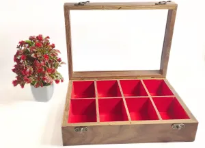 Natural Tones tonnage Handmade Wooden Handicraft Storage Box 8 Slot Organizer in Rosewood and Sheesham 