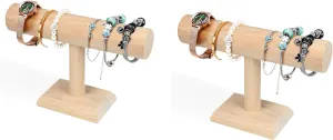 Natural Wood Tone (No Jewelry) (2 Pcs) Moiitee Wooden Jewelry Display derrick Stand - Watch & Bracelet & Necklace Display Stand, 