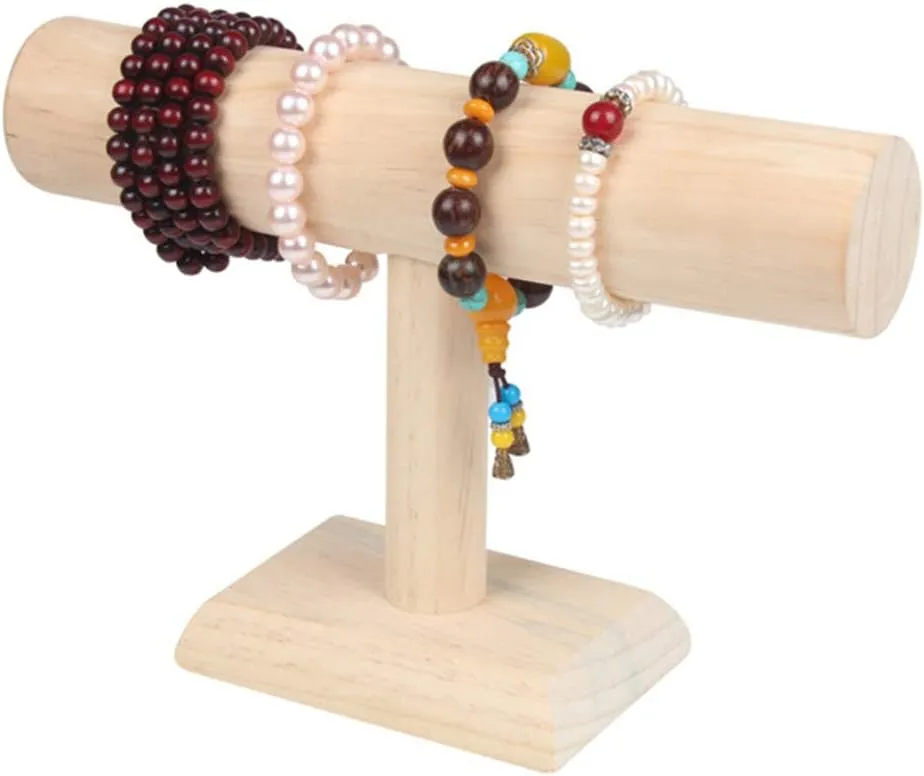 Natural Wood Tone (No Jewelry) (2 Pcs) Moiitee Wooden Jewelry Display derrick Stand - Watch & Bracelet & Necklace Display Stand, 