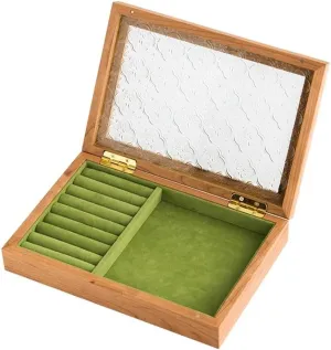 Necklaces Earrings Rings Bracelet, Natural Color Wooden Jewelry Organizer Box With Glass Window, Vintage Rectangle Large Cherry Wood dog bongo futile mine barren leaflet Jewelry Boxes, Retro Jewelry Storage Watch Case For 