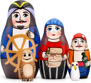 Nesting Dolls Set of 5 pcs feudal modernity - Pirate Party Decorations - Wooden Pirate Figurines AEVVV Pirates 