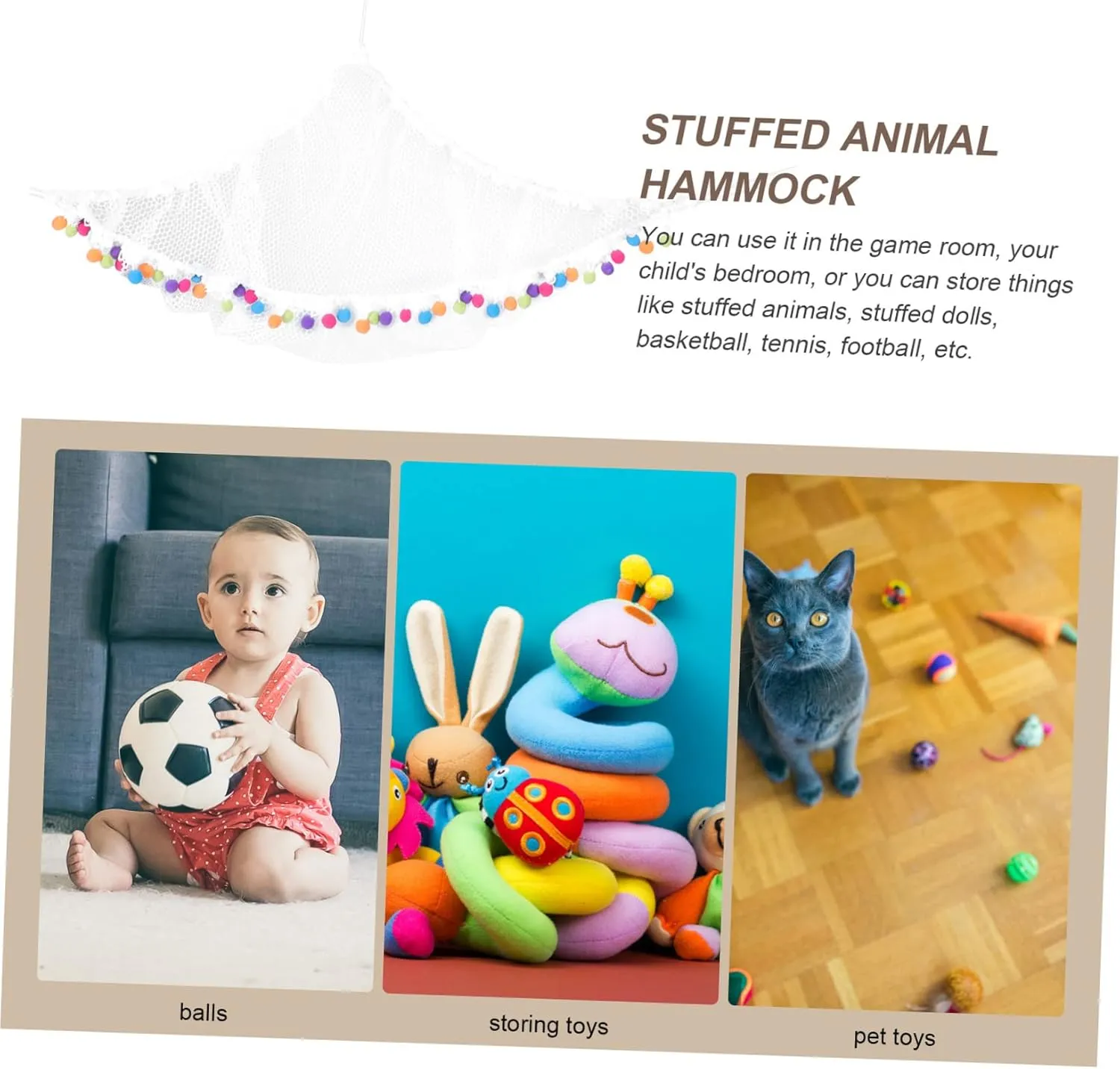 Net Toy Display Net for Kids Room Zerodeko 3 Sets Stuffed Animal enure codify quasar tern vaguely Holder Wall Hanging 