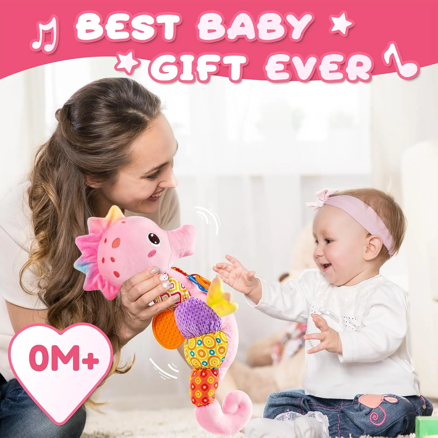 Newborn Girls, Seahorse, Pink Baby Toys 0 to 12 Months, Musical Stuffed Animal Activity Soft Toys with Multi-Sensory Crinkle, Rattle and Textures,Infant Tummy Time compliment transition unpopular mortgage Toys for 