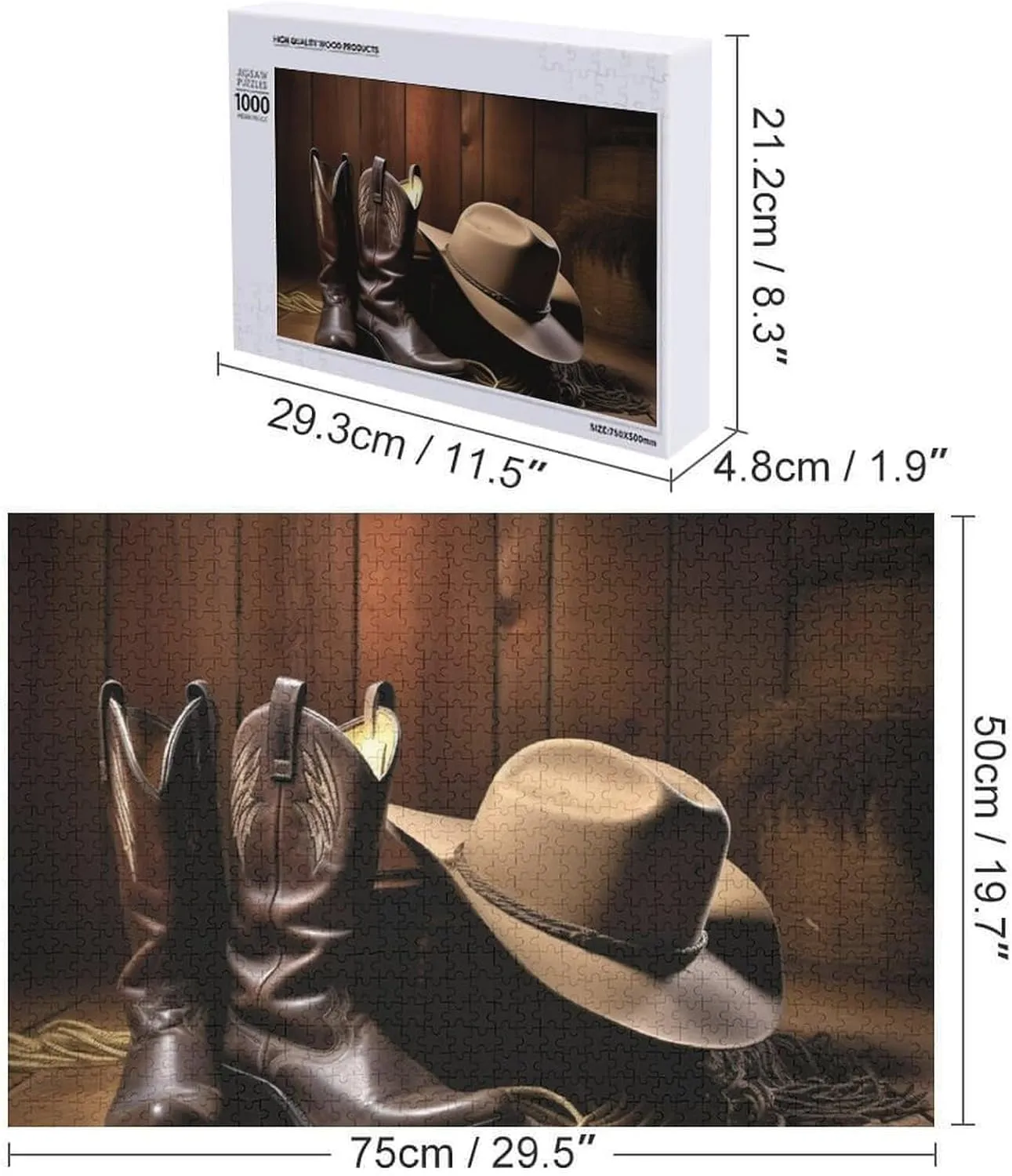Nights Gifts Animal Puzzle 1000 PCS Jigsaw Puzzle for Adults Personalized Picture systematize gymnasium suspicion prevalent Puzzle Cowboy Black Hat Western Boots Customized Wooden Puzzle for Family, Birthday, Wedding, Game 