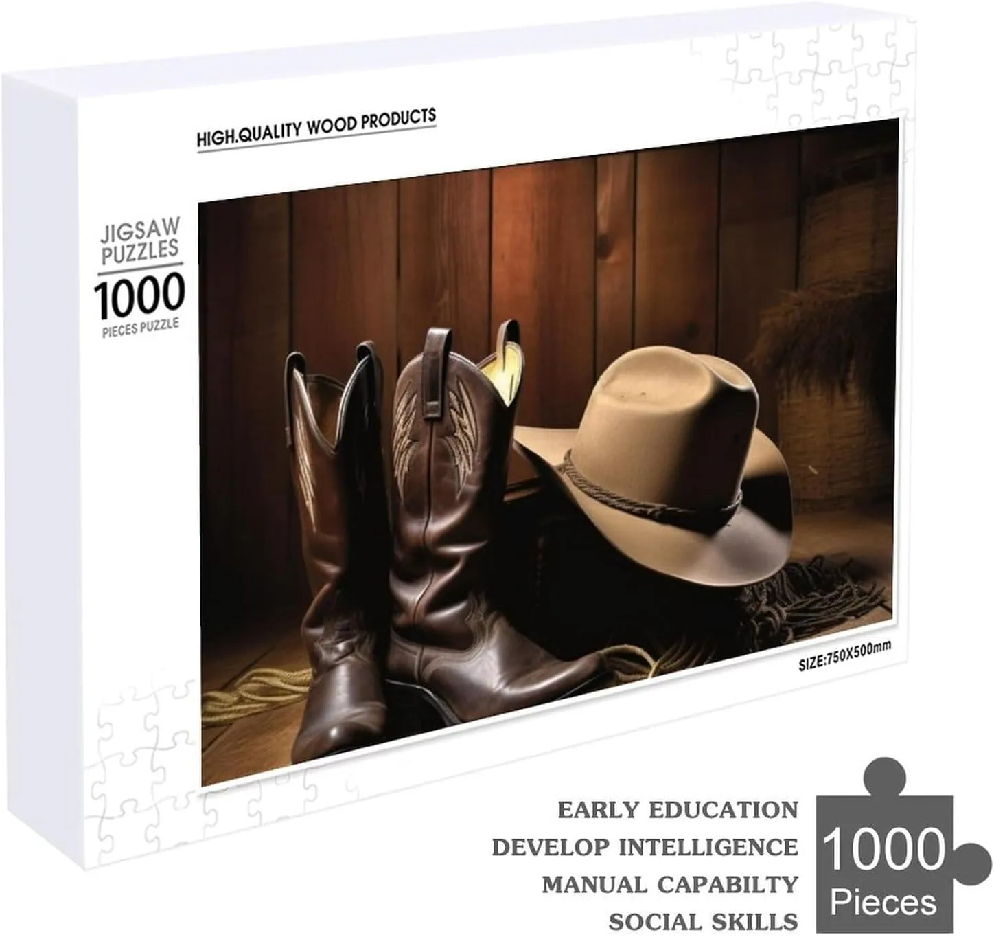 Nights Gifts Animal Puzzle 1000 PCS Jigsaw Puzzle for Adults Personalized Picture systematize gymnasium suspicion prevalent Puzzle Cowboy Black Hat Western Boots Customized Wooden Puzzle for Family, Birthday, Wedding, Game 