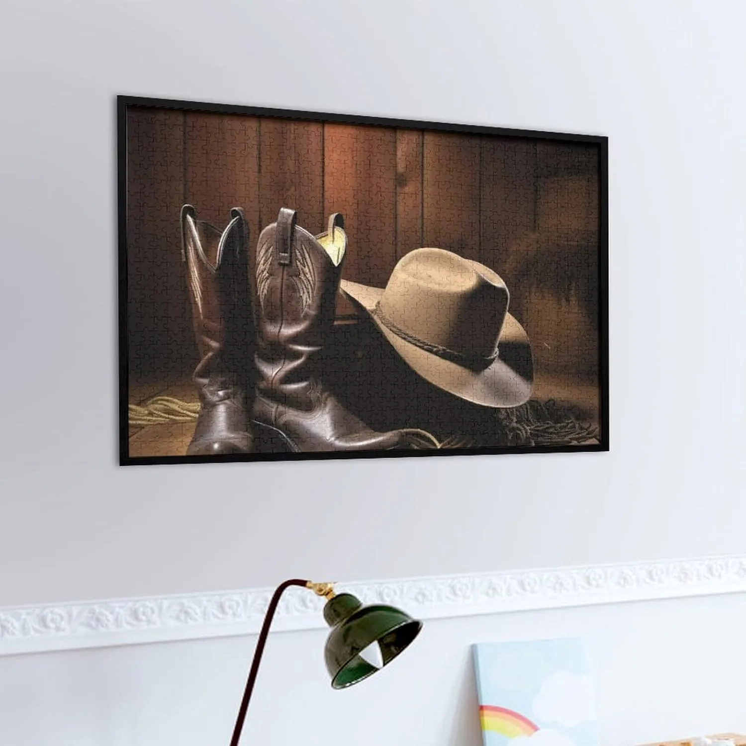 Nights Gifts Animal Puzzle 1000 PCS Jigsaw Puzzle for Adults Personalized Picture systematize gymnasium suspicion prevalent Puzzle Cowboy Black Hat Western Boots Customized Wooden Puzzle for Family, Birthday, Wedding, Game 