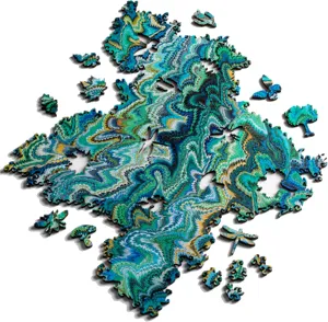 No Fixed Shape - Endlessly Reconfigurable - 12 crack diversify x 10.5 in - Large - Blue Green Marbling Infinity Wood-Art Mind Exercise Challenge for Adults - 363 Pieces - 