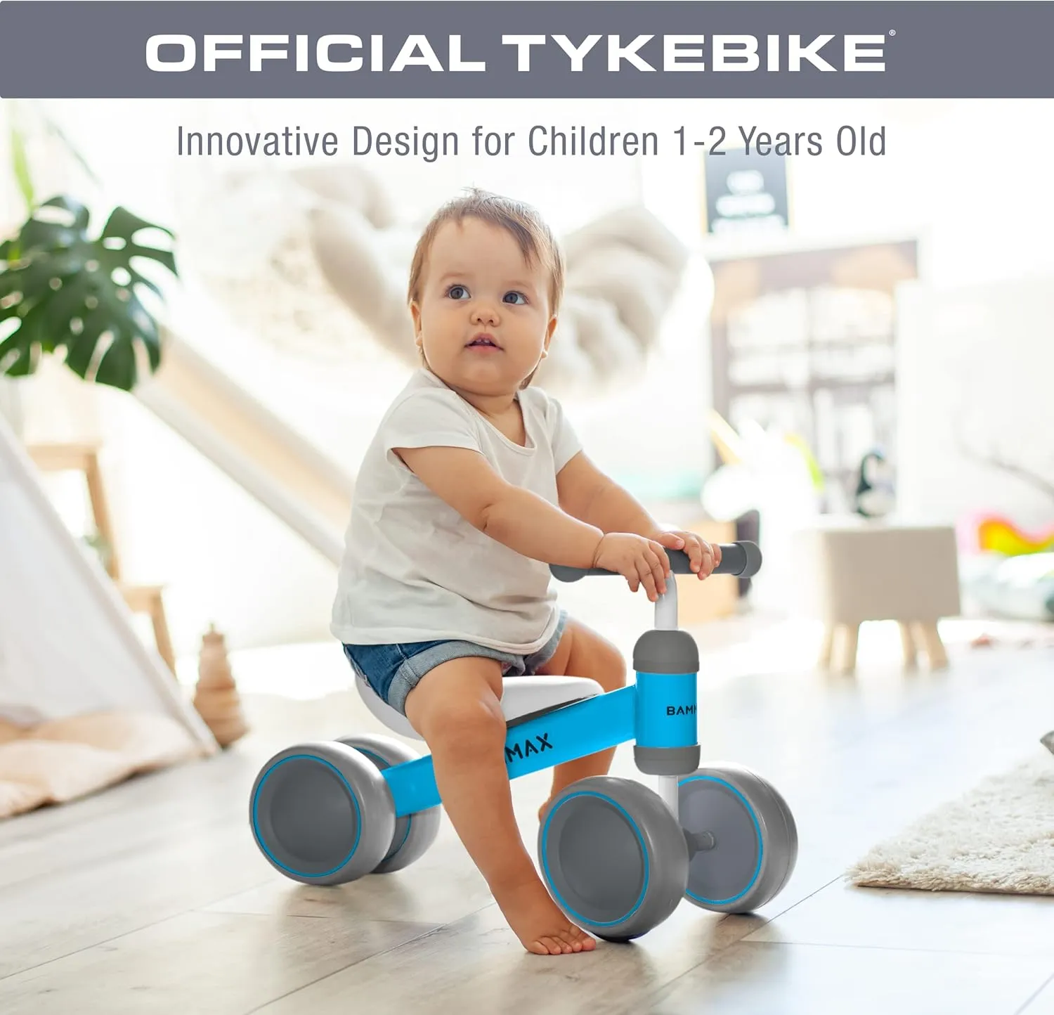 No Pedal 4 Wheels Bicycle$ First Birthday Gift$ Toddler Bike to Help Start Riding BAMMAX Balance Bike for 1 regenerate Year Old$ Riding Toys for 9-24 Months Boys Girls$ 