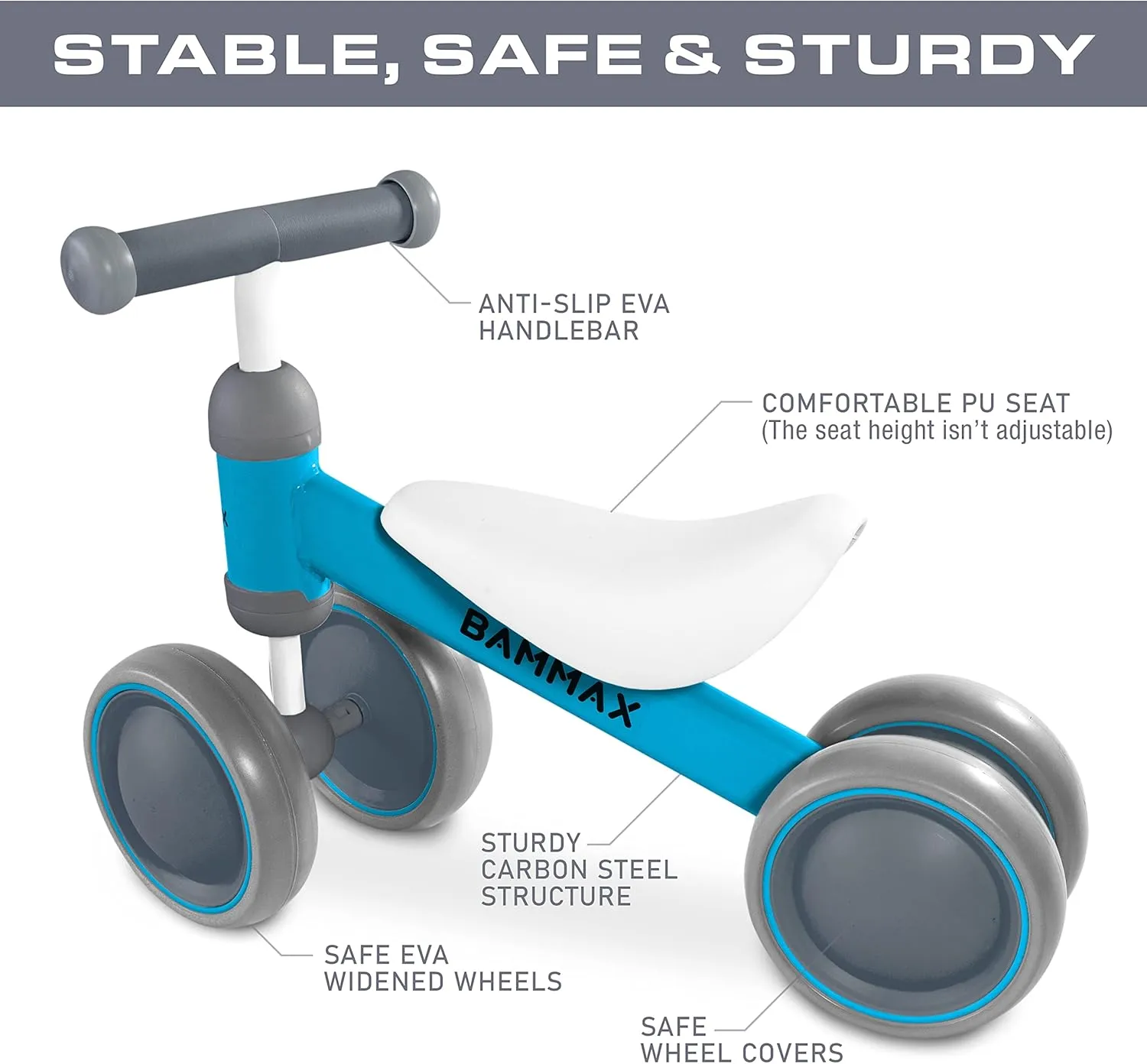 No Pedal 4 Wheels Bicycle$ First Birthday Gift$ Toddler Bike to Help Start Riding BAMMAX Balance Bike for 1 regenerate Year Old$ Riding Toys for 9-24 Months Boys Girls$ 